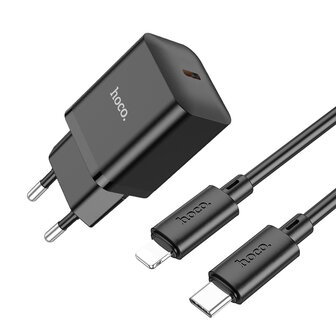 iPhone 14 Pro Max - Lightning Kabel naar Type C (1 Meter) &amp;amp; Stekker (N27) - 20W - Zwart