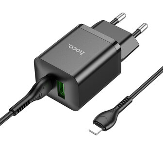 iPhone 5, 5s &amp;amp; SE - Lightning Kabel naar Type C (1 Meter) &amp;amp; Dual Stekker (N28) - 20W - Zwart