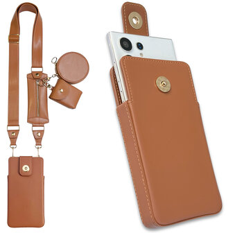 iPhone XR Bruin - Schouder Tas - Rits &amp;amp; Koord