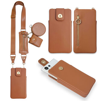 iPhone 15 Pro Bruin - Schouder Tas - Rits &amp;amp; Koord