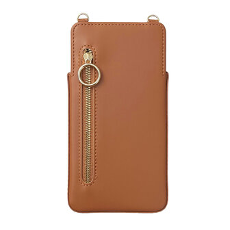 iPhone 15 Pro Bruin - Schouder Tas - Rits &amp;amp; Koord