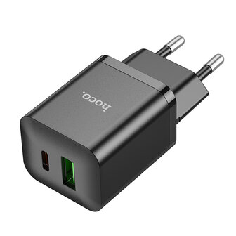 iPhone 14 Pro Max - Lightning Kabel naar Type C (1 Meter) &amp;amp; Dual Stekker (N28) - 20W - Zwart