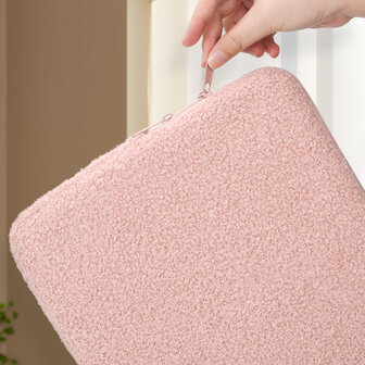 Teddy Sleeve Bag - Laptophoes &amp;amp; Tablet 13 inch - Roze