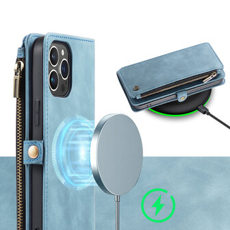 iPhone 15 Pro Max Aqua Blue - MagSafe Book Case met Rits