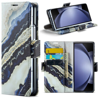 Samsung Z Fold 5 Blue Paraiba - Marmer Book Case