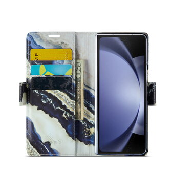 Samsung Z Fold 5 Blue Paraiba - Marmer Book Case