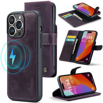 iPhone 15 Pro Max - Deep Purple - 2 in 1 Lederen MagSafe Case