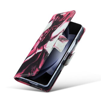 Samsung Z Fold 5 Red Rhodonite - Marmer Book Case