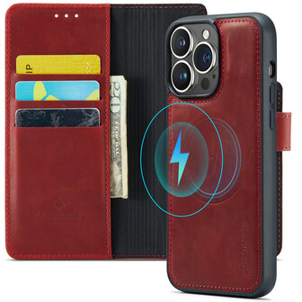 iPhone 15 Pro Max - Crimson Red - 2 in 1 Lederen MagSafe Case