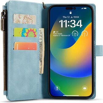 iPhone 14 Pro Max Aqua Blue - Book Case met Rits