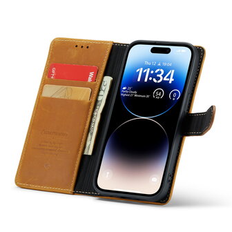 iPhone 15 Pro Bruin - Lederen Book Case