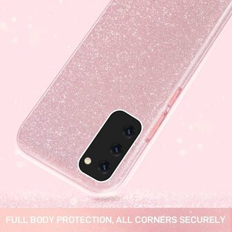 A32 4G - Glitter Back Cover &amp;amp; Glas - Roze