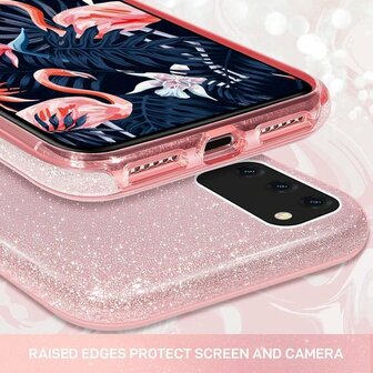 A32 4G - Glitter Back Cover &amp;amp; Glas - Roze