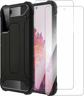 S21 - Armor Back Cover &amp;amp; 2x Glas - Zwart