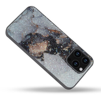 iPhone 15 Pro - Diamant Marmer Glitter - Grijs