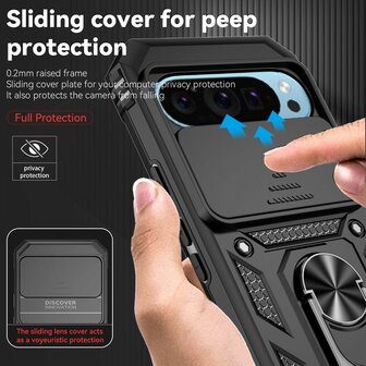 Pixel 9 Pro - Zwart - Kickstand Cover met Camera Bescherming