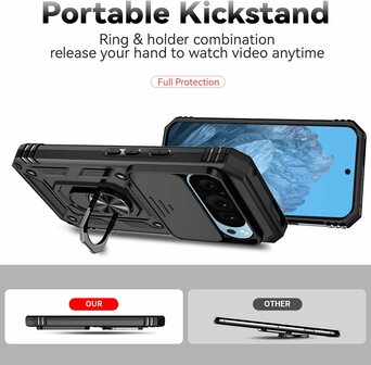 Pixel 9 Pro - Zwart - Kickstand Cover met Camera Bescherming