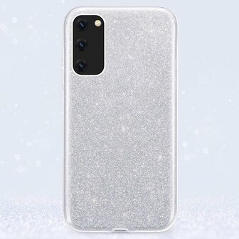 A32 4G - Glitter Back Cover &amp;amp; Glas - Zilver