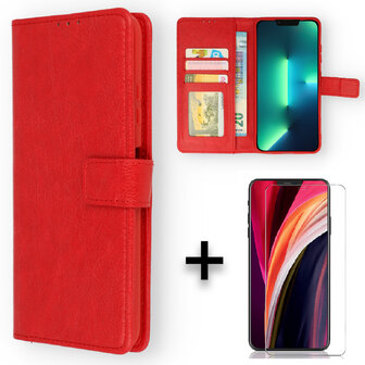 iPhone 13 Mini - Book Case &amp;amp; 2X Glas - Rood