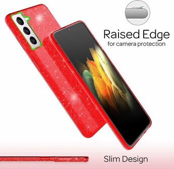 Samsung S22 Plus - Glitter Back Cover - Rood