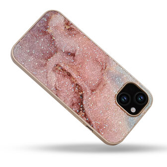 iPhone 12 - Diamant Marmer Glitter - Roze