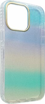 iPhone 14 Pro Max - Regenboog Glitter Back Cover - Blauw