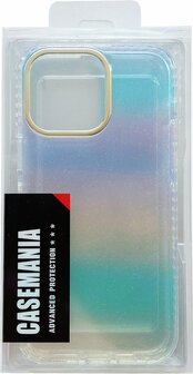 iPhone 14 Pro Max - Regenboog Glitter Back Cover - Blauw