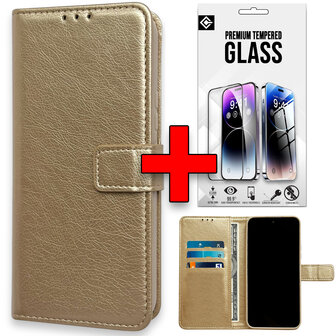 Oppo A40 / A40m / A60 5G - Book Case &amp;amp; Glas - Goud