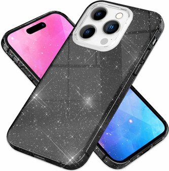 iPhone 15 Pro - Glitter Back Cover - Zwart