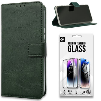 iPhone 15 Pro - Book Case &amp;amp; Full Glas - Groen