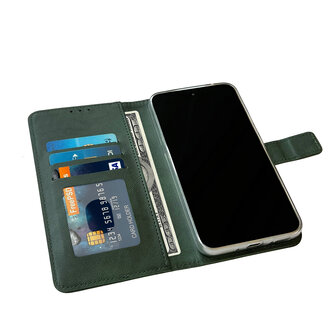 iPhone 15 Pro - Book Case &amp;amp; Full Glas - Groen