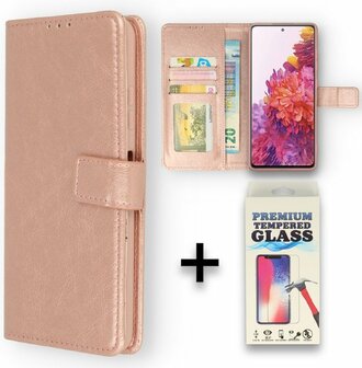 Moto G22 - Book Case &amp;amp; Glas - Rosegoud