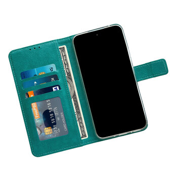 iPhone 15 Pro - Book Case &amp;amp; Full Glas - Turquoise