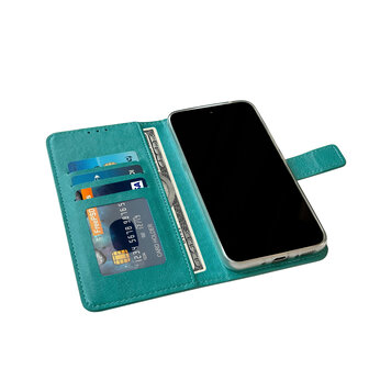 iPhone 15 Pro - Book Case &amp;amp; Full Glas - Turquoise