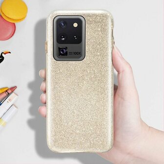 Samsung S20 Ultra - Siliconen - Glitter Back Cover - Goud