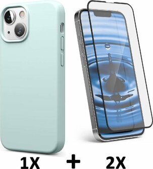 iPhone 13 Mini - Back Cover &amp;amp; 2x Full Glas - Turquoise