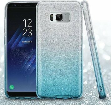 Samsung S8 - Glitter Back Cover - Blauw &amp;amp; Zilver