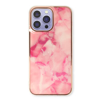 iPhone 15 Pro - Marmer Back Cover - Roze