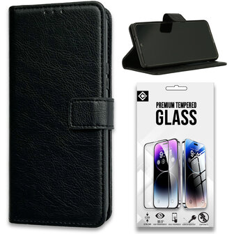 iPhone 15 Pro Max - Book Case &amp;amp; Glas - Zwart