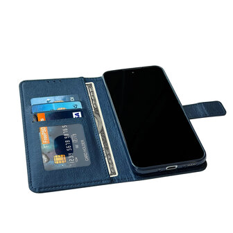 iPhone 15 Pro Max - Book Case &amp;amp; Privacy Glas - Blauw