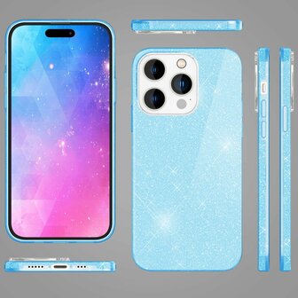 iPhone 15 Pro Max - Glitter Back Cover - Blauw