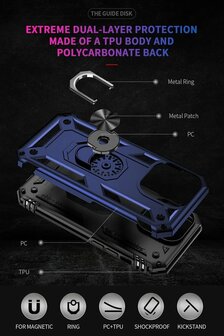 iPhone 14 Pro Max Blauw &amp;amp; 2X Glas - Armor met Kickstand Ring