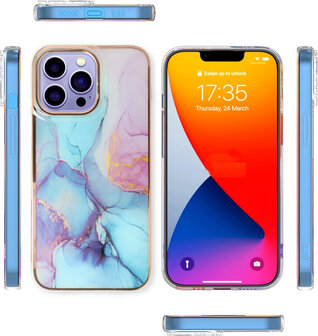 iPhone 15 Pro Max - Marmer Back Cover - Blauw