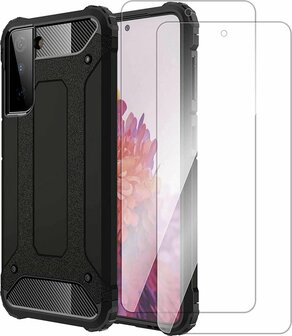 S21 FE - Armor Back Cover &amp;amp; Glas - Zwart