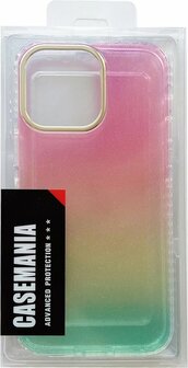 iPhone 14 Pro Max - Regenboog Glitter Back Cover - Roze &amp;amp; Geel