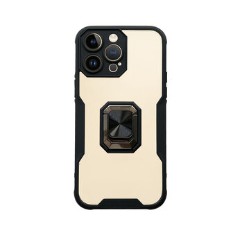 iPhone 14 Pro Max Zwart - Transparant Back Cover Kickstand Ring