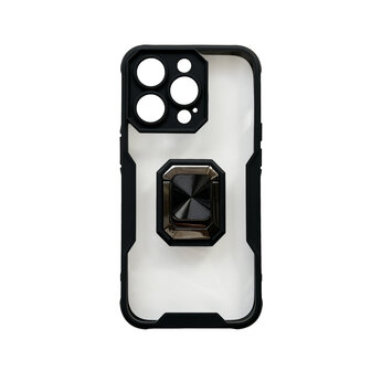 iPhone 14 Pro Max Zwart - Transparant Back Cover Kickstand Ring