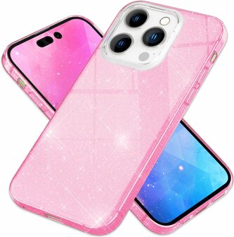 iPhone 15 Pro Max - Glitter Back Cover - Roze