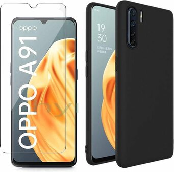 Oppo A91 &amp;amp; Reno 3 - Back Cover &amp;amp; Glas - Zwart