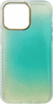 iPhone 14 Pro Max - Regenboog Glitter Back Cover - Turquoise